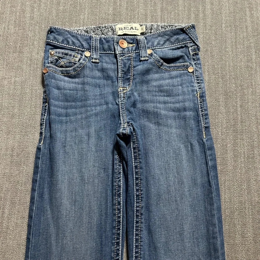 Ariat Real Denim Jeans Girls Size 10 Blue Bootcut Stretch Paisley Waistband